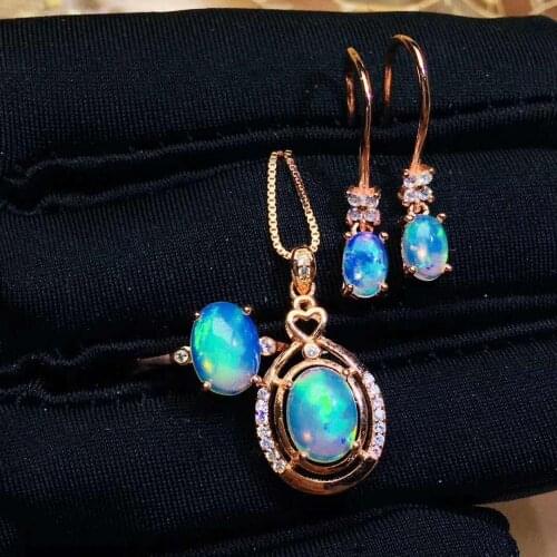 100% NATURAL ETHIOPIAN WELO FIRE OPAL 925 silver Ring Pendant Earring Set