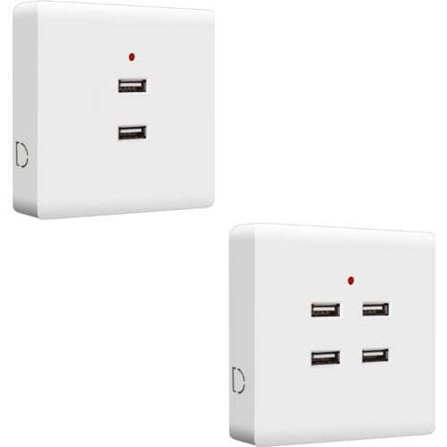 2/4 Ports USB Electrical Socket Wall Mounting Charger Station Power Adapter Plug Outlet 110V-250V for Home Office Use