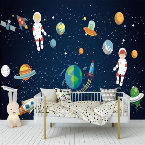 Milofi custom 3D printing wallpaper mural cartoon starry sky spaceman outer space planet childrens room background