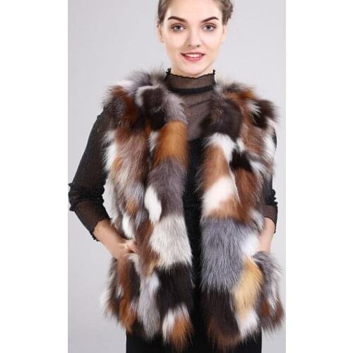 New arrival lady natural fox fur vest patchwork real fur waistcoat crystal fox fur winter fashion coat jacket