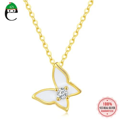 PrinSis Real 925 Sterling Silver Sweet Zircon Butterfly Necklace For Women Valentines Day Birthday Gift Fine Jewelry L005