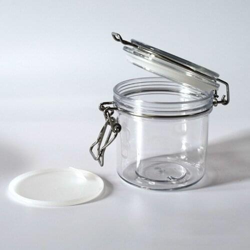 450ML Plastic Round Clip Top Storage Jar With Airtight Seal Lid Kitchen Food Container Tableware Preserving Cosmetic Cream Organ