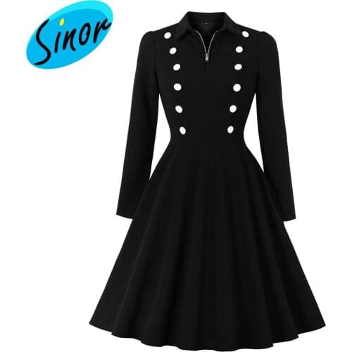 2019 button zip V collar waist swing dress 2060 a hair party dress