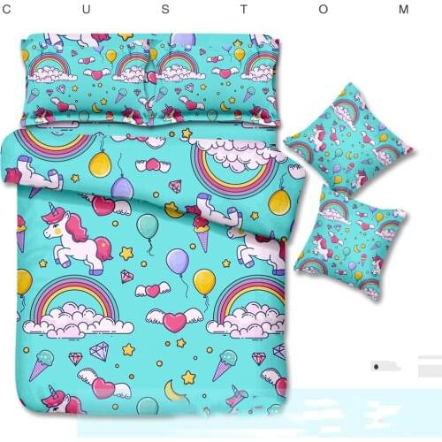 Unicorn Bedding Sets Full Size Kids Girls Duvet Cover Cute Magical Bedding 3/4pcs Super Soft Duvet Cover with Sheet Pillowcases