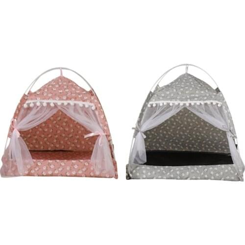 Cat Sleeping Nest Semi-Enclosed Cat Tent House Breathable Pet Hut Shelter With Screen Door For Summer Pet Bed Supplies