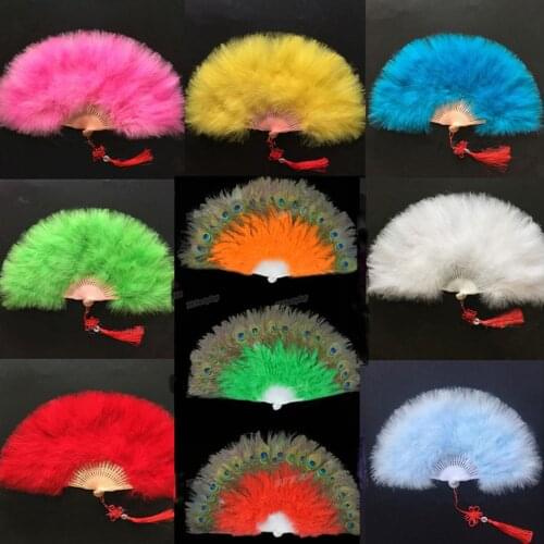 Thicken Handmade Chinese Folding Feather Fan Peacock Eye Hand Fan Stage Performance Show Props Party Favors Birthday Halloween