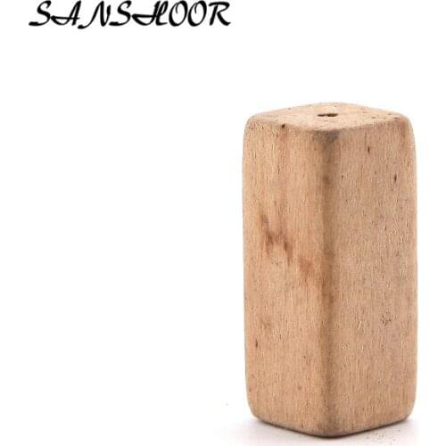 SANSHOOR Top Fashion 35*15*15mm Unfinished Cuboid Wood Beads No-Varnish for Wooden Jewelry MT-018 100pcs/lot