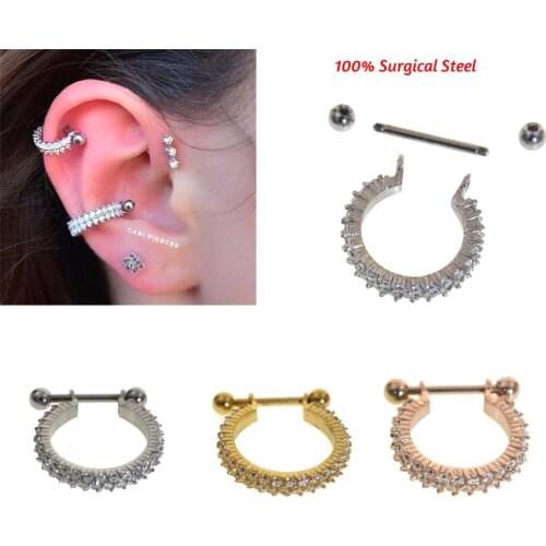 1Pc 8-10mm 100% Surgical Steel Cz Hoop Dangle Piercing Earrings Tragus Helix Cartilage Rook Jewelry Nose Stud body jewelry