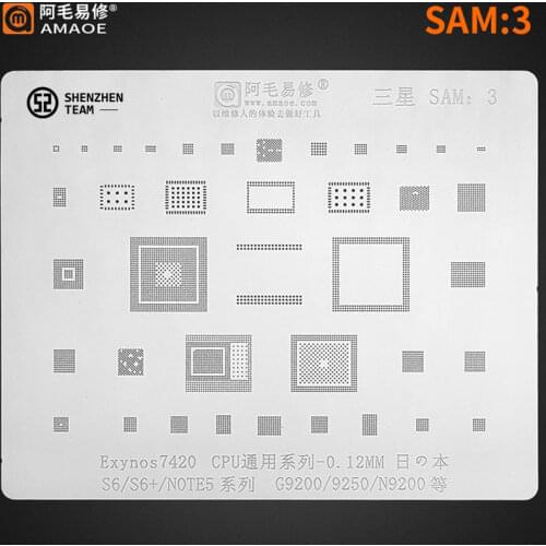 AMAOE Stencil SAM:3 For SAMSUNG S6 S6+ Note5 G9200 9250 N9200 Exynos7420 CPU Reballing Stencil Tin Planting Net Welding Template