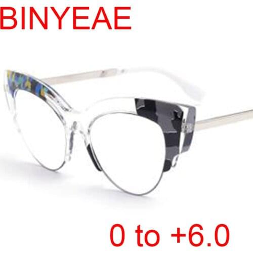 Vintage Blue Screen Protection Hyperopia Reading Glasses 0 to +6.0 Luxury Brand Half Frame Optical Computer Cat Eye Glasses