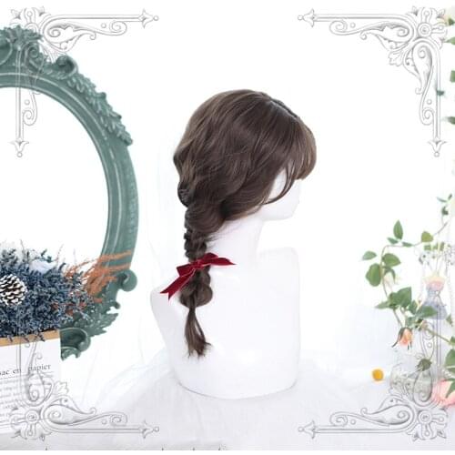 High Quality Lolita Brown Air Bangs Egg Roll Long Wavy Hair Heat Resistant For Women Wig Cosplay Party