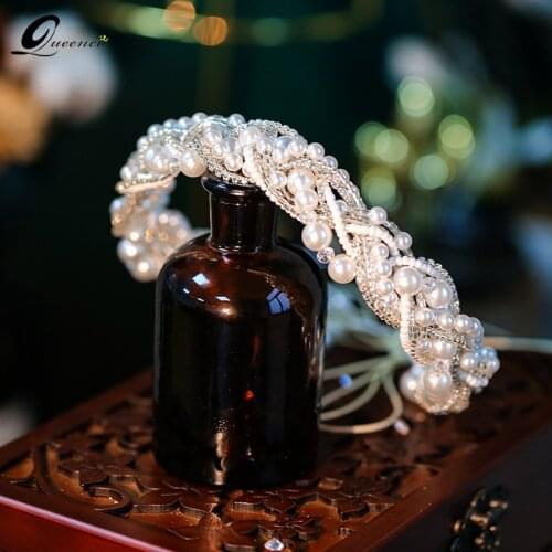 Pearl Wedding Accessories Bride Hair Band Tiara Girl Korean Haar Accessoires Diadema Womens Hair Headbands Rhinestone Headband