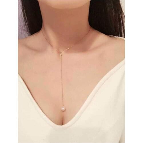 Fashion Female Chain Silver Color Pearl Pendant Link Chain Necklace Jewelry For Woman Gift Wholesale