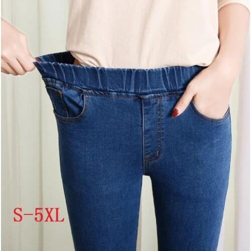 Womens Pants Elastic High Waist Skinny Jeans Plus Size 5XL Fashion Women Black Blue Pocket Mom Jeans Skinny Stretch Denim Pants