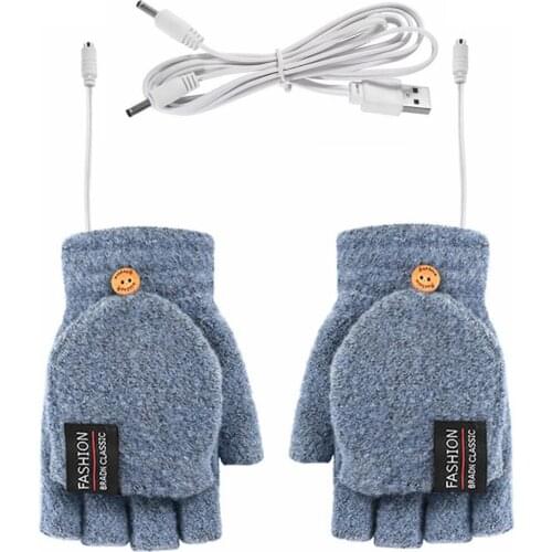 Women Men Acrylic Fiber Winter Electric USB Heated Warm Half Finger Wrist Gloves Mittens Cycling skiing hiking Fingerless Gloves