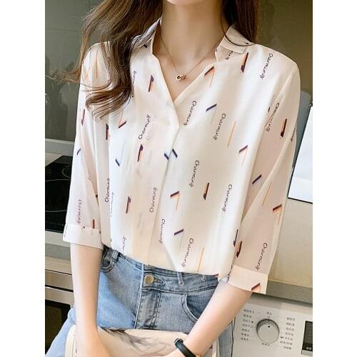 Women Shirts Summer Women Blouse Chiffon Shirts V-neck Half Sleeve Ladies Shirts Women Clothing Summer Shirts for Women