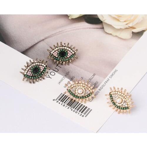 JURAN Fashion Eye Crystal Stud Earrings For Women Round Circle Ear Jewelry Brincos Pendientes Mujer Moda Joyeria Marcas Famosas