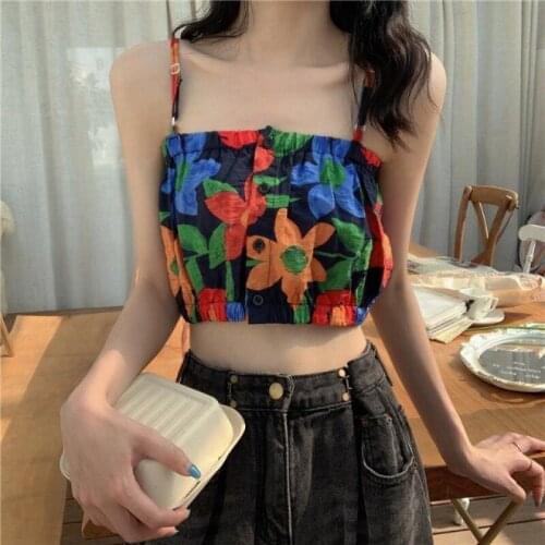 Y2k Korean Style Printed Tube Top Wrap Chest Floral Sling Kawaii Vest Women Short Sleeveless Crop Top Summer Beachwear Clothing