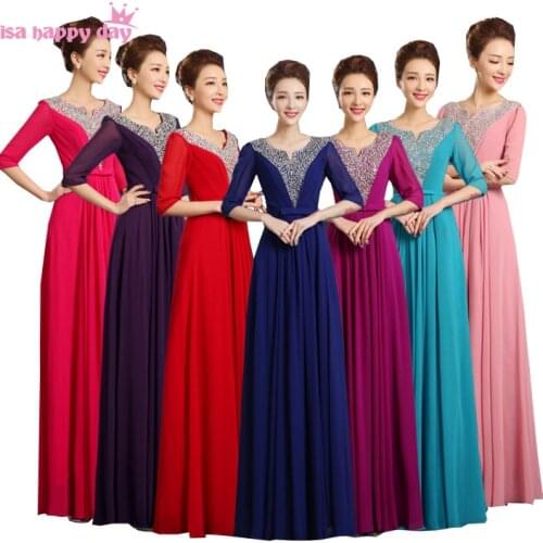 Womens 2020 a line chiffon v neck sexy fashion bridesmaids beads party dress gown bridesmaid long formal day dresses W3582