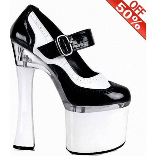 Crossdressers Pole Dance Shoes 8 Inch Women Sexy Fetish High Stripper Heels Platform 19cm Patchwork Party Pumps Models Show New