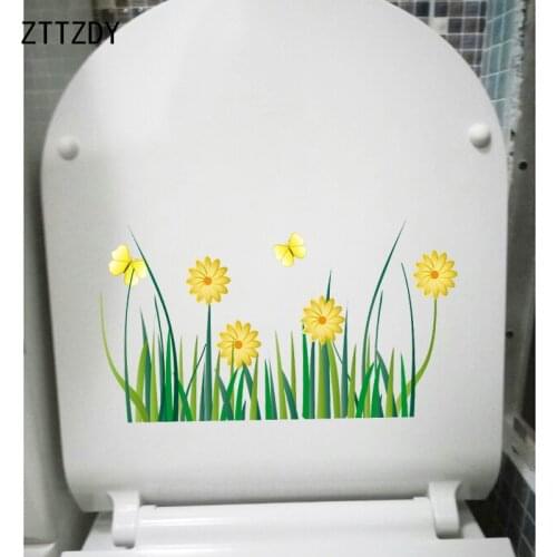 ZTTZDY 25*13.9CM Green Grass Yellow Flower Toilet Sticker Home Kids Rooms Wall D T2-0511