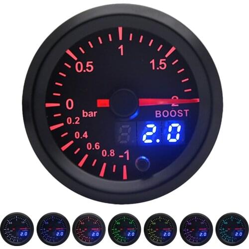 2" 52mm 7 Colors LED Car Auto Turbo Boost Gauge BAR Meter Analog/Digital Dual Display Car Meter With Sensor