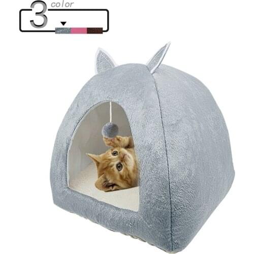2-in-1 Cute Cat Bed Indoor Kitten House Warm Small for cats Dogs Nest Foldable Cat Cave Sleeping Plush Mats Soft Cat House