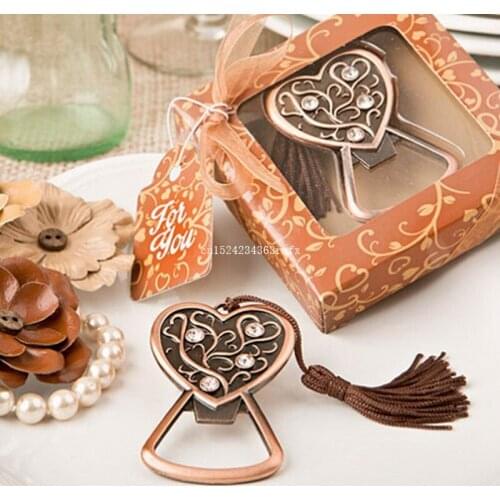 200 pcs Antique Romantic Heart Shaped Beer Bottle Opener Wedding Gift Heart Botter Opener in Gift Box Party Favors