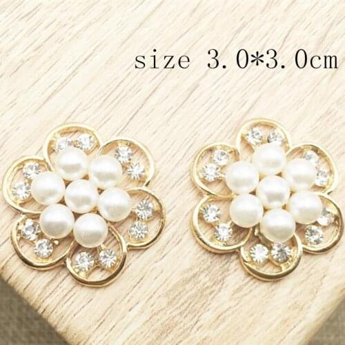 30 MM 20Pcs/Lot Newborn Flatback Metal Rhinestone Craft Buttons Shiny Pearl Beads Decorative Buttons For Flower Center MYQB062