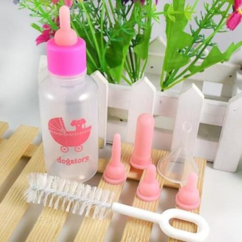 7pcs/set Pet Nurser Nursing Feeding Silicone Bottle Kits with Replacement Nipples,Milk Water Feeding For Kittens Puppy