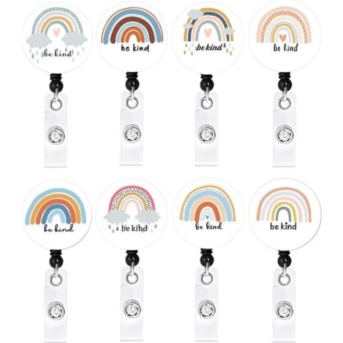 8 Style Cute Rainbow Retractable Nurse Badge Reel Clip Badge Holder Students Doctor Id Card Holder