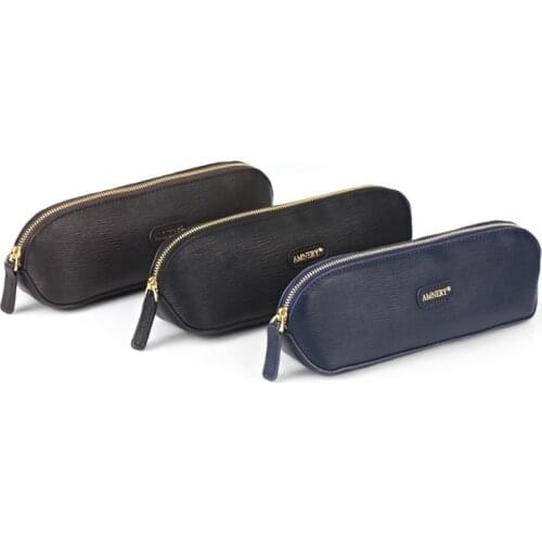 Amnery Leather Pencil case Pen Bag Simple Business Office Stationery Box Large Capacity Storage