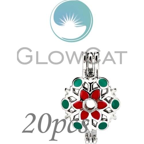 Colors Enamel Winter Snowflake Beads Cage Essential Oil Diffuser Pearl Cage Locket Pendant 20x KK1074