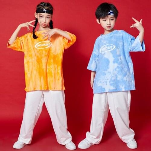 Kids Hip Hop Costumes Harajuku Tie Dye Print Summer T-shirts Girls Boy Casual Pantalones Pants Jazz Streetwear Stage Outfits