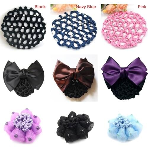 Girls Child Ballet Dance Skating Snood Hair Net Bun Cover Satin Bow Barrette Stylish Floral Lace Official Lady Hair Cover Net