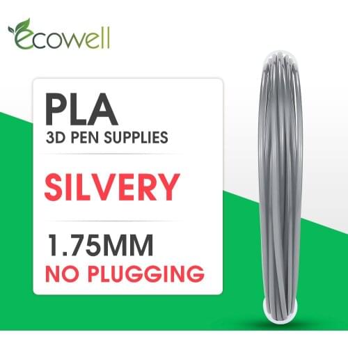 Ecowell PLA Filament 3D Pen filament 3D Printing Material 1.75mm*5meter Silver for 3D Printing Pen 3D Printer doodler drawing