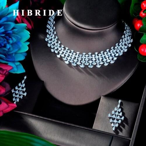 HIBRIDE Luxury White gold Color Clear Cubic Zircon Pendant Women Jewelry Set For Bridal Party Accessories Jewelry Gifts N-933