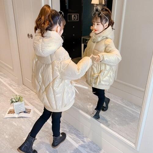Girls Jacket 2021 Winter Warm Windproof Rainproof Hooded Outwear Single Breasted Coat Childrens Clothing 4-16 Years Old