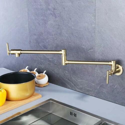 Brushed gold Wall Mounted single cold Pot Filler faucet tap Double Joint Spout Kitchen Faucet