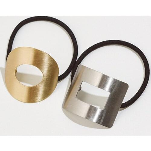 Fashion Women Gold Silver Geometric Metal Hair Ties Simple Hollow Out Ponytails Alloy Elastic Hair Bands Hair Accessories