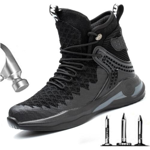 2021 Outdoor Mens Work Steel Toe Safety Shoes Breathable Safety Boots Mens Sports Shoes Hiking Shoes Breathable Big Size 37-50