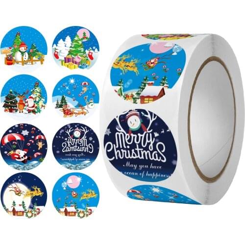 500pcs Merry Christmas Stickers Circle Holidays Sticker for Christmas Parties Favors Card Envelope Sealing Decoration Gift Wraps