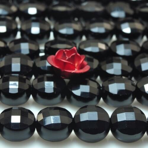 Natural Black Onyx Faceted Coin Loose Beads Wholesale Gemstone Semi Precious Stones Bracelet Necklace Diy Jewelry Making Design