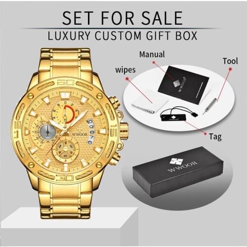 2021 New Mens Gold Watches WWOOR Top Brand Luxury Military Big Dial Quartz Wristwatch Sport Waterproof Chronograph Fashion Clock