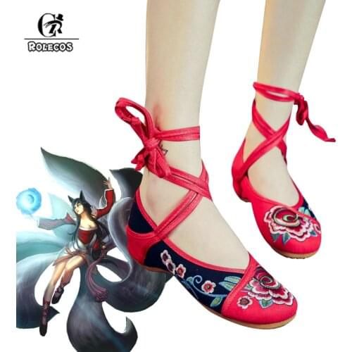 ROLECOS Game LOL Cosplay Shoes Ahri Cosplay Shoes the Nine-Tailed Fox Embroidery Women Retro Chinese Tranditional Dancing Shoes