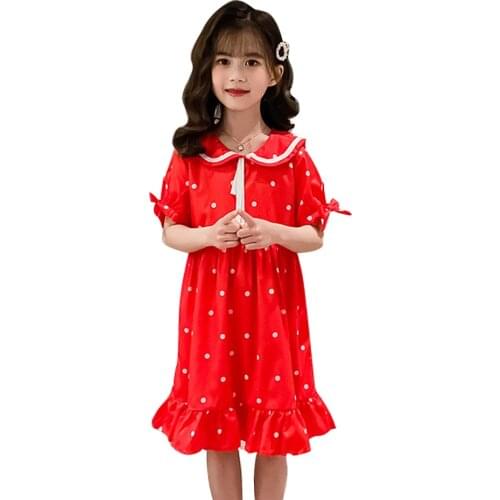 Teenage Girl Dress Dot Pattern Girls Dresses Big Bow Dress Kids Summer Girls Clothes 6 8 10 12 14