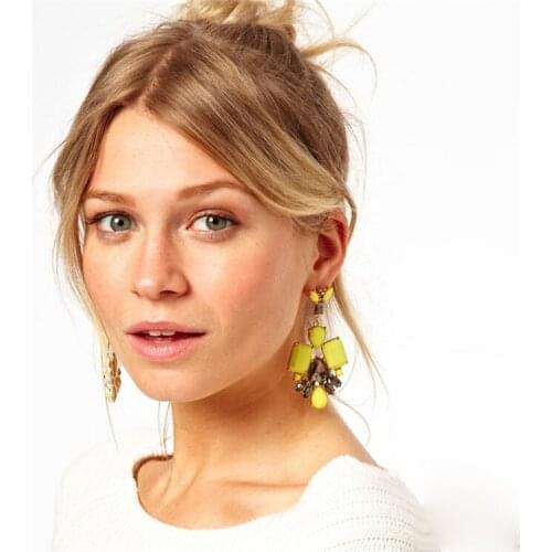 Ahmed Luxury Shiny Yellow Crystal Flower Earrings for Women Trendy Multicolored Drop Dangle Earring Party Gifts Wholeasle