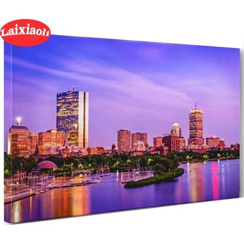 Diy full square round mosaic diamond painting city building landscape diamond embroidery flower 5d diamond cross stitch kits art