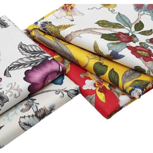 Wide 57" Thick Printed Linen-like Upholstery Sofa Fabric Pillow Cover Material By the Yard Flower and bird series