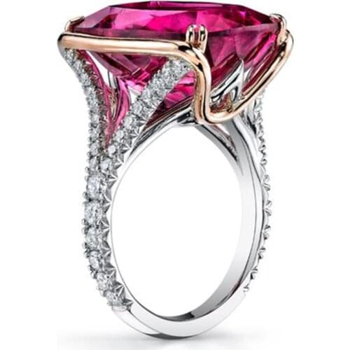 Vintage Rose Red Stone Crystal Rings for Women Wedding Engagement Silver Color Ring Statement Anniversary Party Jewelry Gift